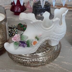 Vintage Lefton Porcelain Bisque Floral Shoe Figurine - Made in Post-WWII Japan